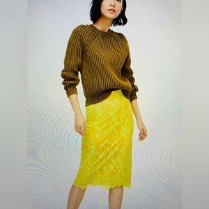 J crew Bright Neon Full Lace Midi Skirt Lined 2